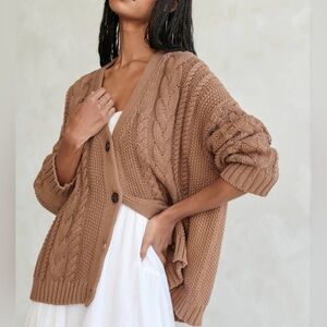Jenni Kayne Cable Cardigan, size XXS, dark caramel